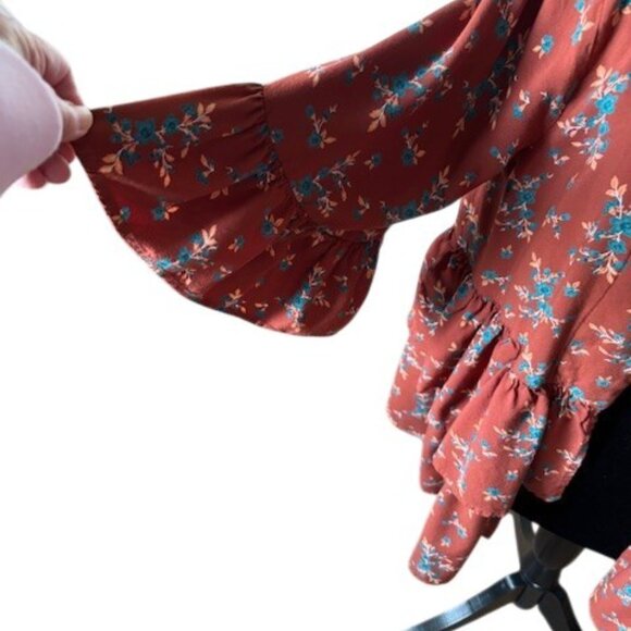 Rock & Roll Denim Open Butterfly Sleeve Boho Hippie Western Kimono Top EUC L - Picture 3 of 6